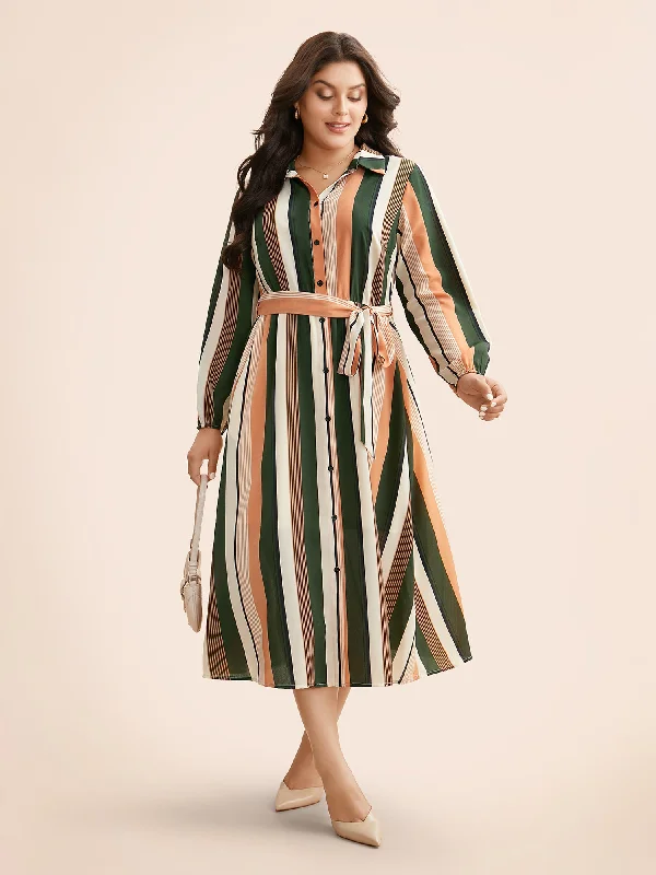 Contrast Striped Belted Midi Dress