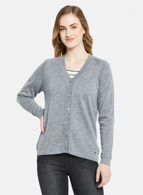 Women Grey Solid Cardigan