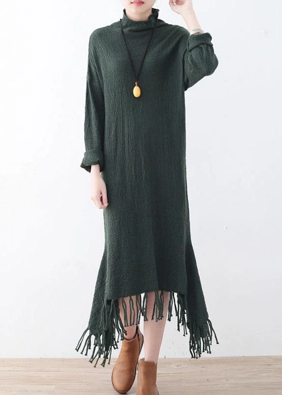 Fine Green Turtleneck Patchwork Fall Knit Sweater Dress