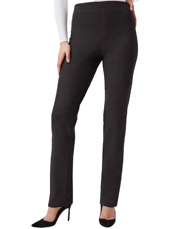 Perfect Pant Slim Straight Trousers In Charcoal Heather Ponte